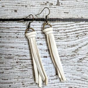 Artisan White leather fringe earrings